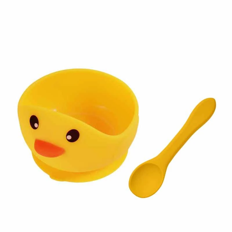 K92  Kids Waterproof Duck Suction Bowl Children Dishes Kitchenware Toddler Silicone Baby Feeding Bowl Tableware