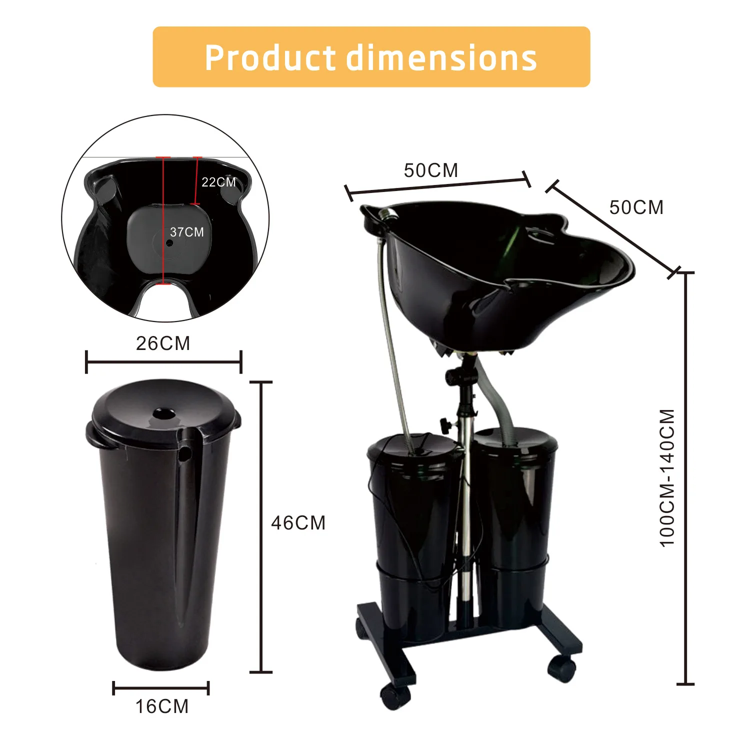 Barber shop hair salon dedicated portable standing mobile shampoo basin adjustable shampoo sink