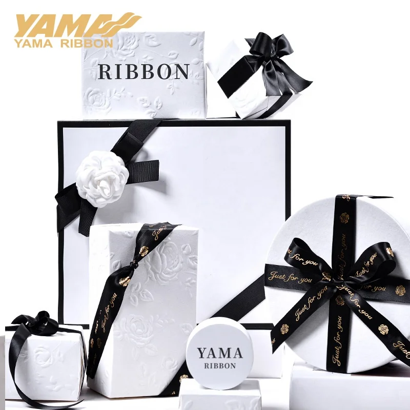 Yama ribbon stock wholesale polyester classic black white grey grosgrain ribbon for gift wrapping box 100 yards