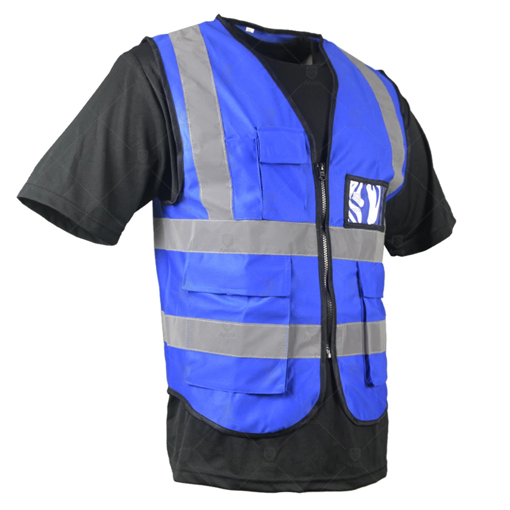 High visibility navy blue color reflective safety vests hi vis fluorescent traffic security waistcoat with pocket and zipper