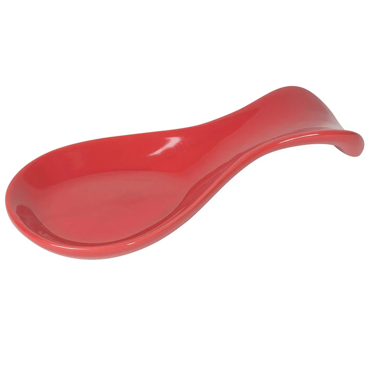 Decorative kitchenware red color ceramic spoon rest with simple design
