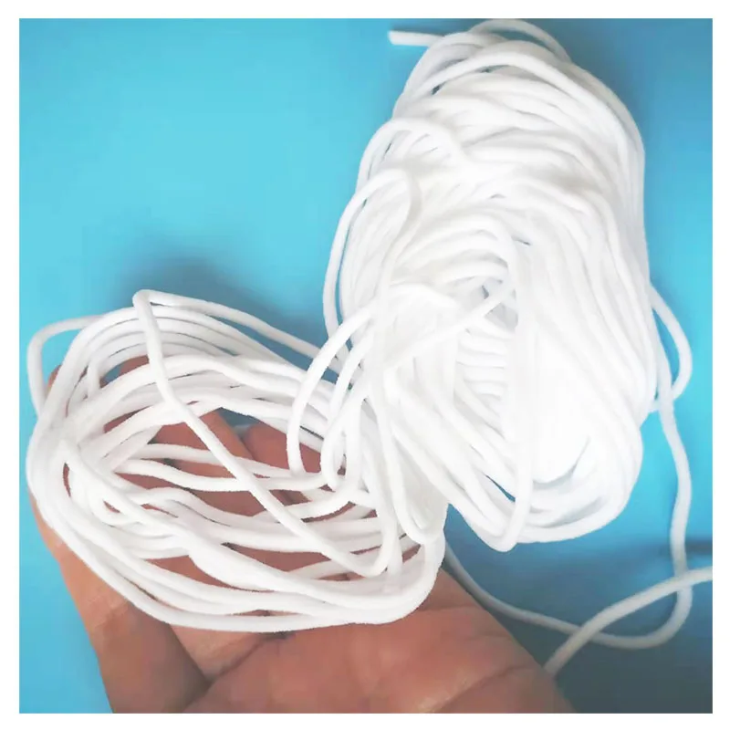 Round Elastic Polyester Braided Nylon Spandex band Medical Accesories White Macrame Cord 5mm Flat Earloop For Face Mask