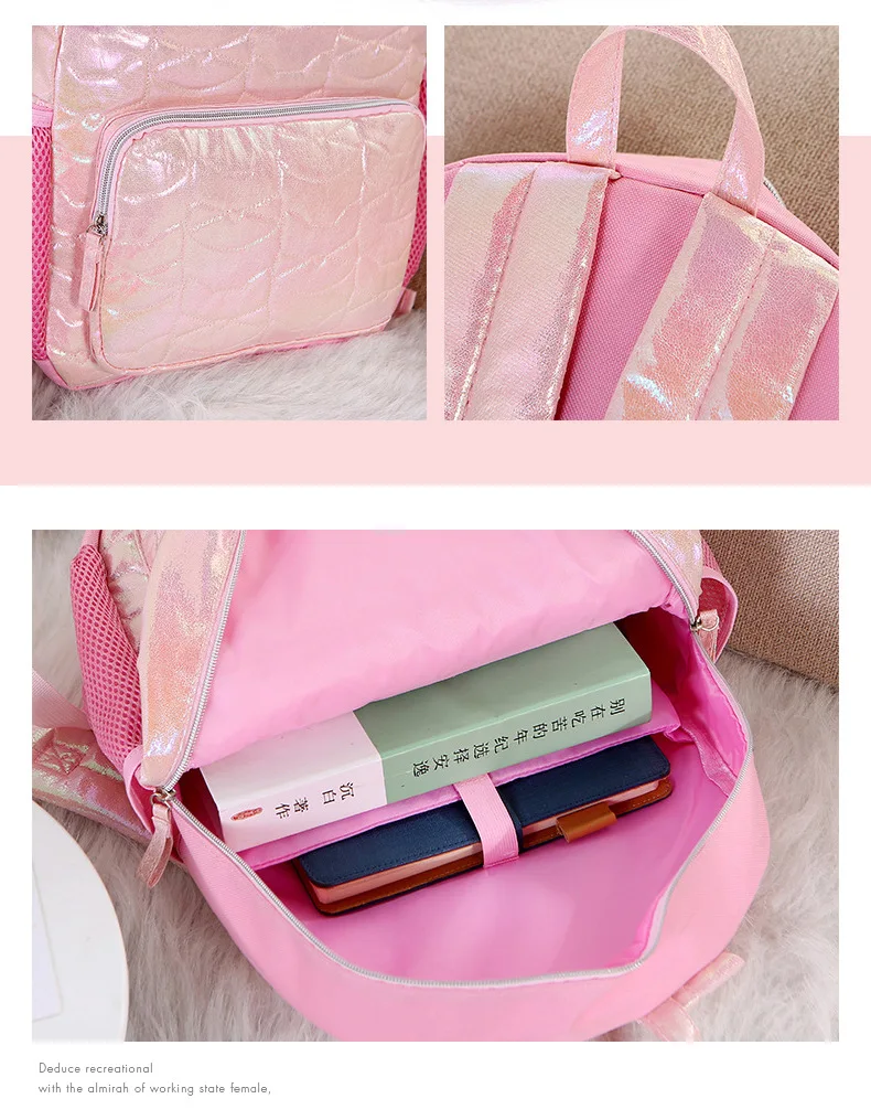 Trendy Glitter Pu Leather Polyester Mixed Lovely Quilted Teenager College Students Schoolbag Custom Children Backpack For Kids