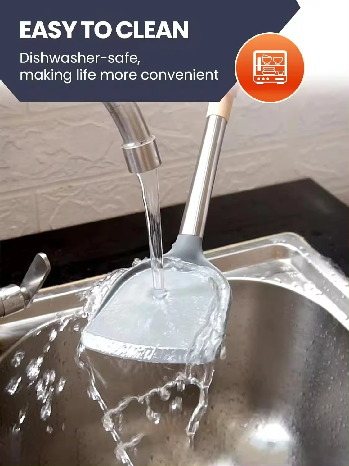 Wooden Handle Non Scratch Flipper Heat Resistant Flexible Small Kitchen Turner Silicone Cookie Shovel for Nonstick Cookware