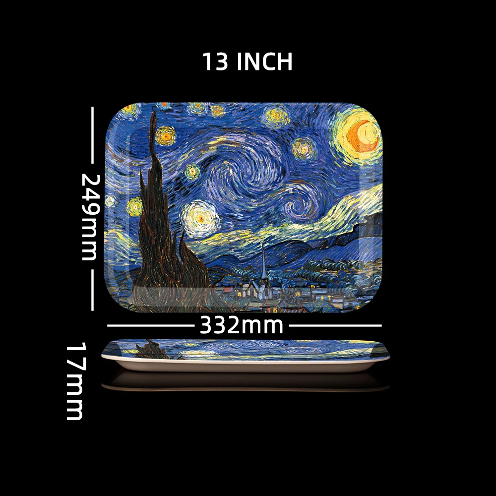Van Gogh plastic trays set custom logo serving melamine tray cake food tray