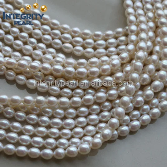 natural pear white 5-6mm 3A oval drop rice freshwater pearl string