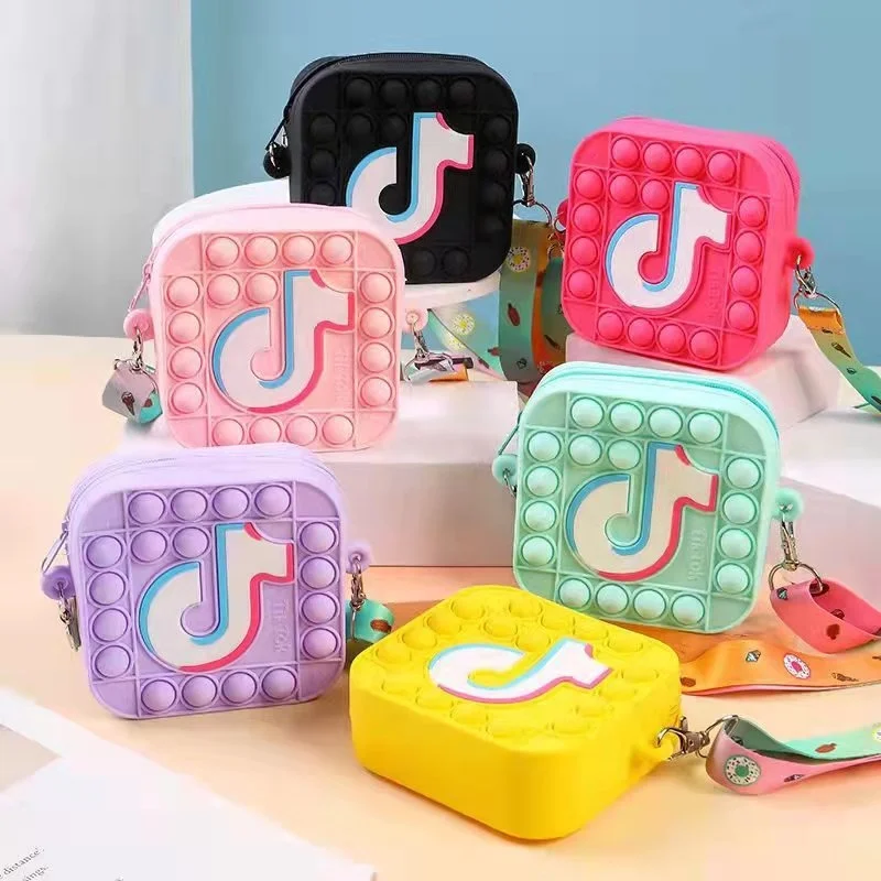 Wholesale Kids Children Shoulder Crossbody Bag Girls Popping Push Coin Purses Popit Cute Tik Tok Purse Fidget Pop Itting Bags