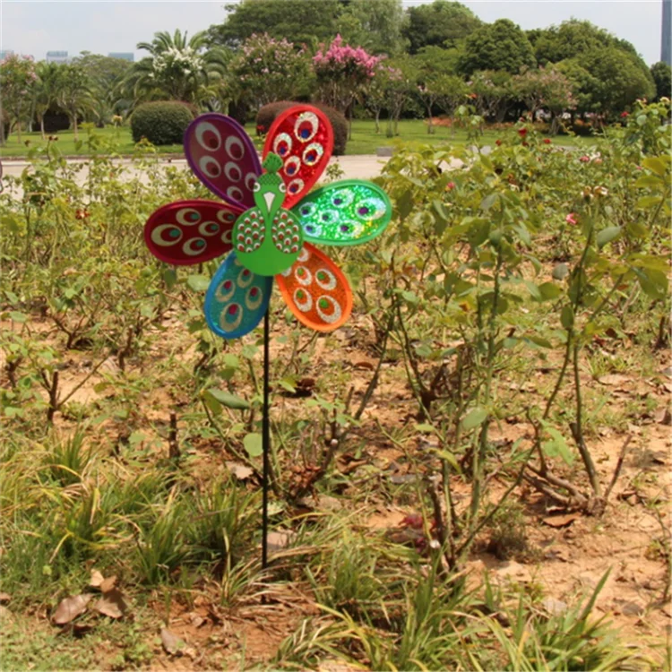 Small Flash Print Peacock Toy Windmill Model Children Handheld Windmill Toy PP Plastic + Fiberglass Decorative Garden Windmill