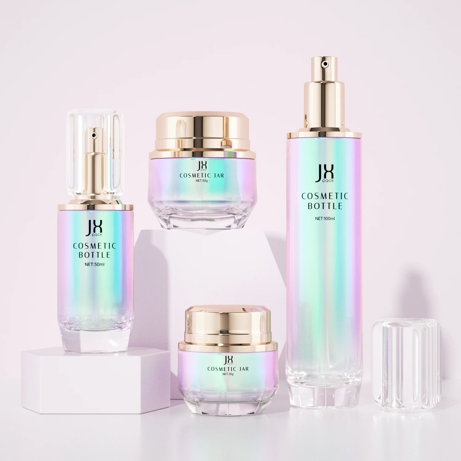 bright coloured thick bottom 30gr 50g 50 100ml Holographic rainbow skincare pump bottle cosmetic bottle