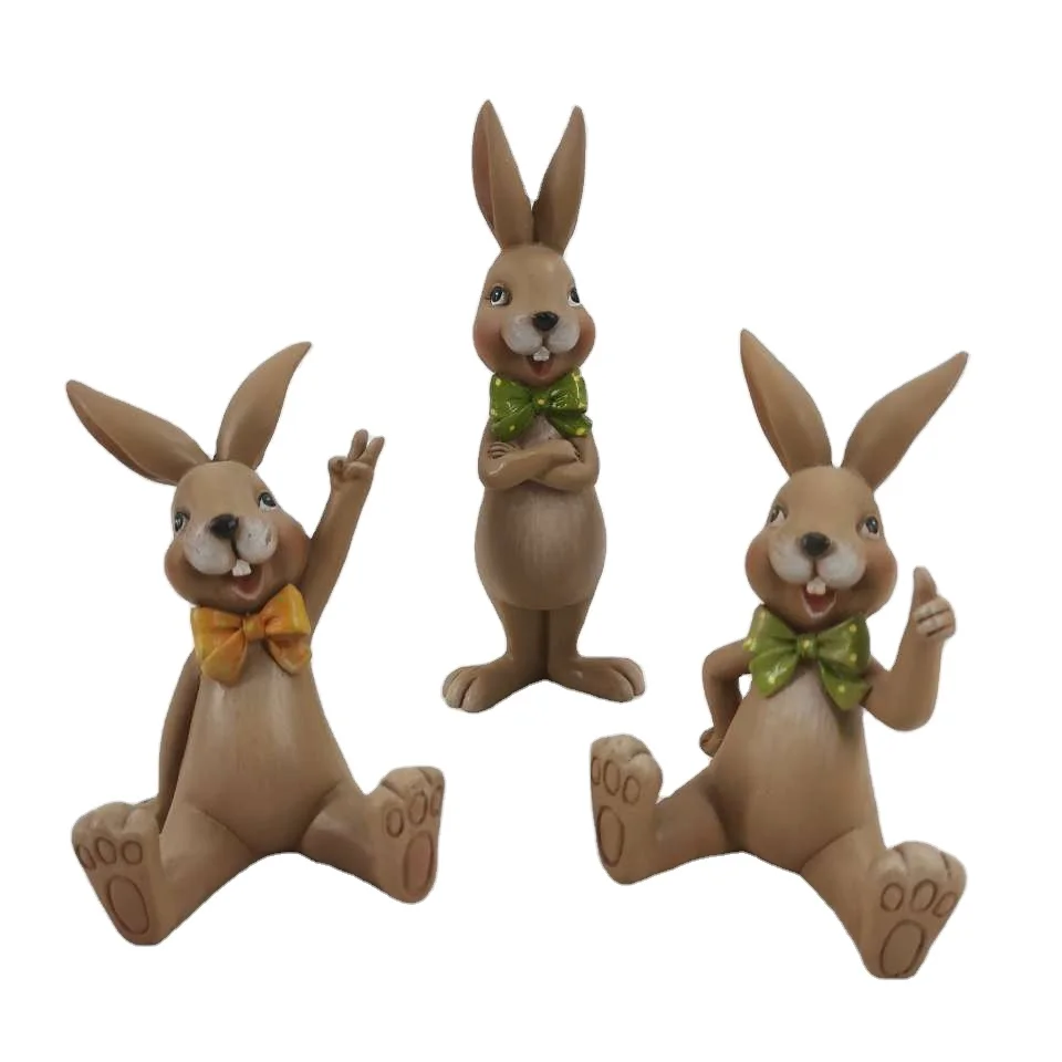 Bunny Resin Figurines, Cute Cartoon Bunny Decoration Easter Rabbit Ornaments, Animal Statue Table Art Decoration for Home Office