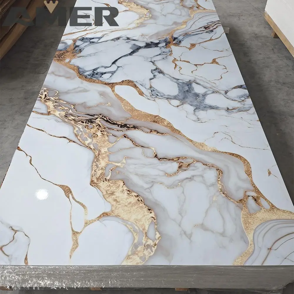 Paste Install Wall Panel Pvc Marble Sheet Uv Highlight 3d Print 1.2*2.4m Custom Pattern Decorative White 3d Model Design 5 Years