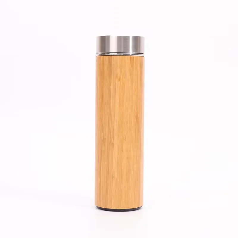 Wide Mouth Stainless Steel Double Wall Vacuum Flask Insulated Bamboo Water Bottle cooler with Handle natural thermos with lid