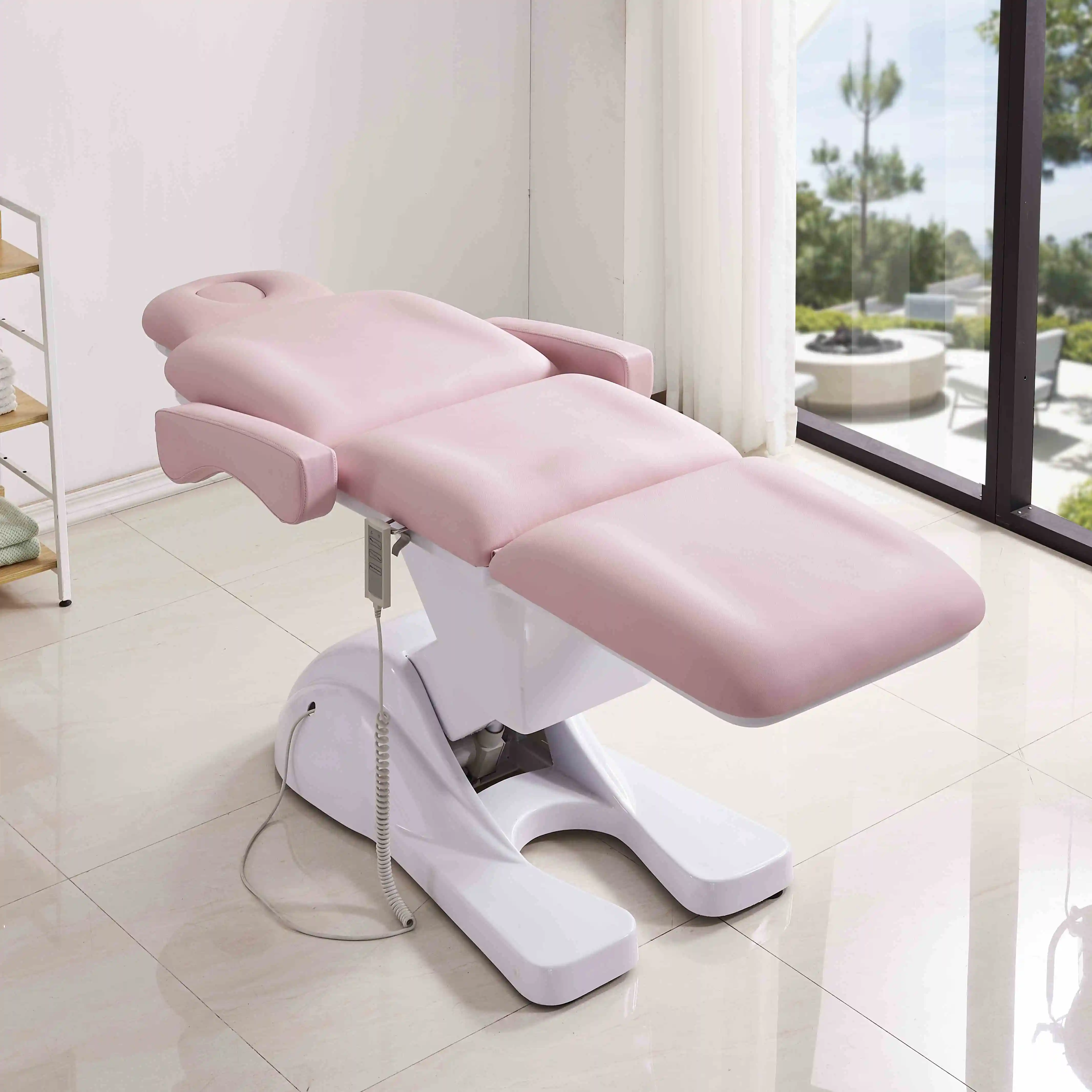 Hot sale electric table chair folding pink massage treatment  beauty facial bed with cabinet and stool on Sale