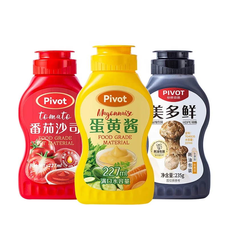 Factory China 8oz 227ml HDPE hot filling chili salad chicken gravy soy sauce hot sauce bottle plastic