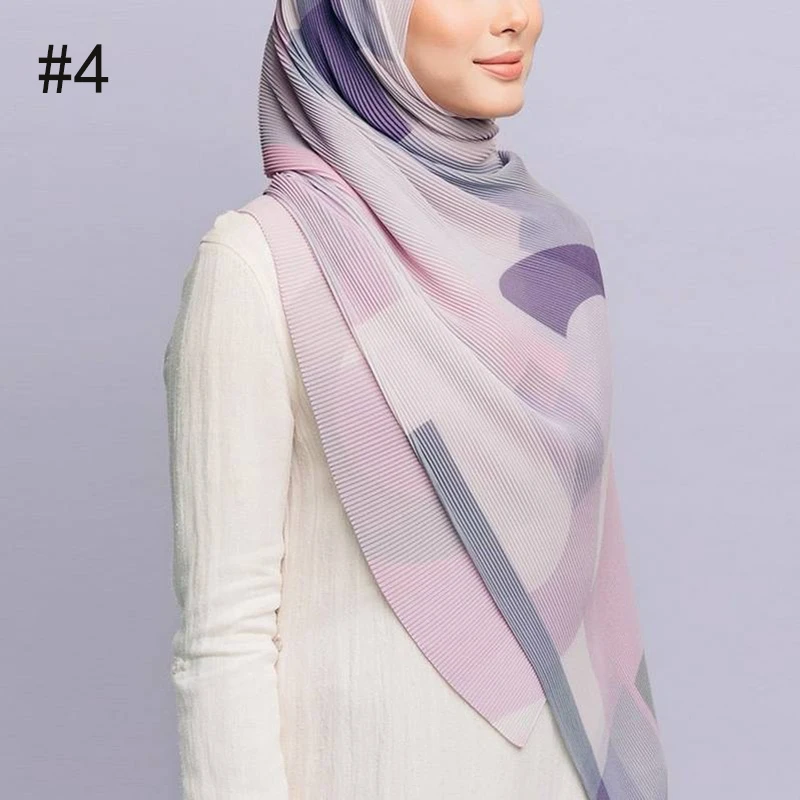 P.Healthy 2022 Newest Printed Pleated Chiffon Scarf Fashion Wrinkle Hijab for Female Winter Shawls