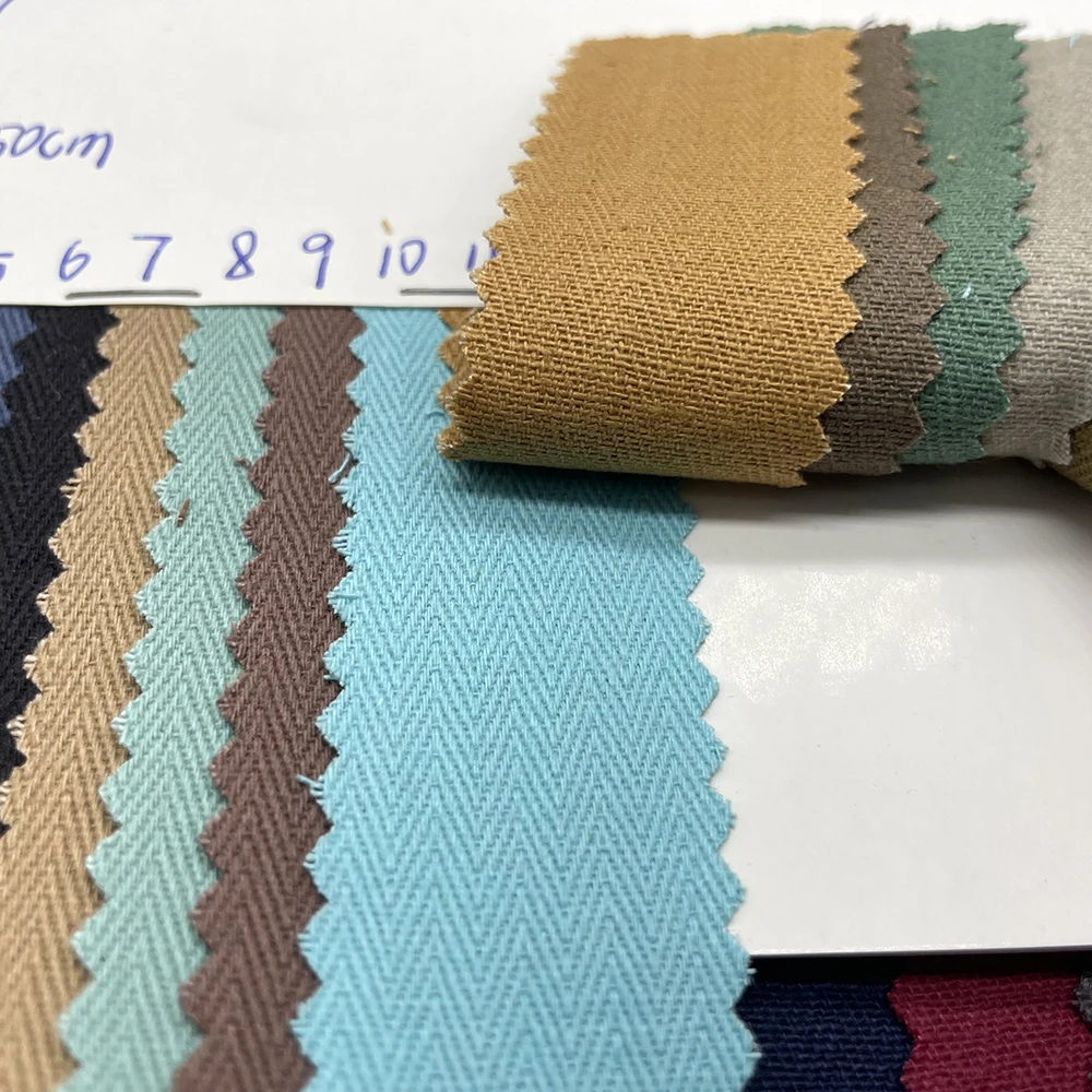 In stock Custom Twill Design 16s*12s 245gsm Cotton jacquard Herringbone Fabric For cargo pant
