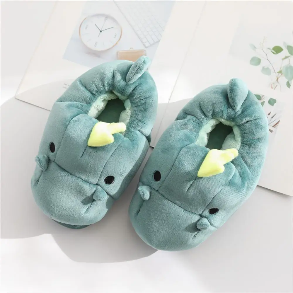 Indoor used soft plush hippo slippers for women and kids