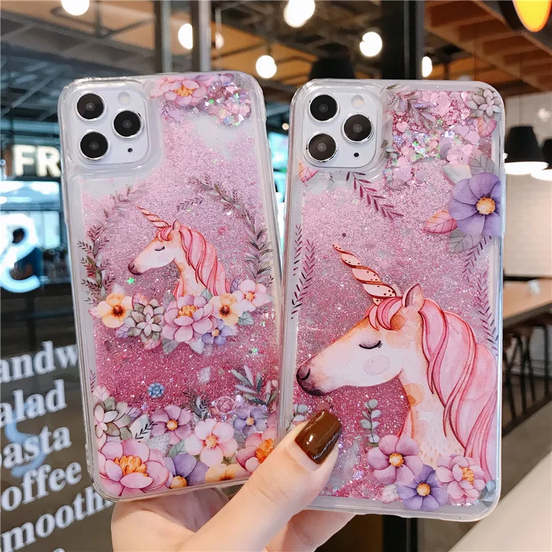 luxury Unicorn wonderland Liquid Quicksand Phone Case for oppo reno 6 4g 5g realme narzo 50a 50I Shockproof Quicksand Cover