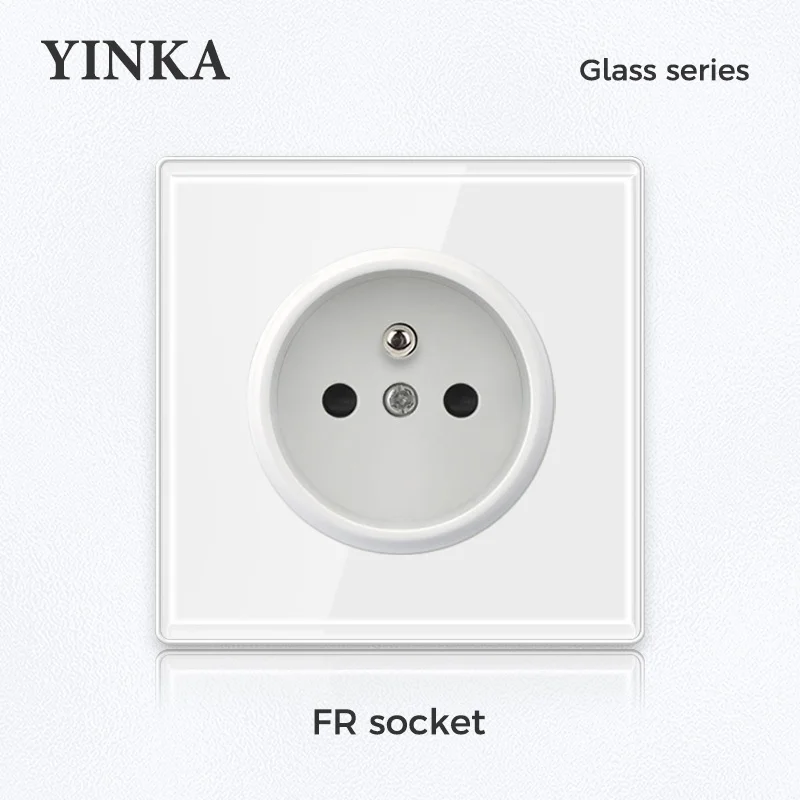 YINKA White Glass With Silver Alloy Contacts 86x86mm Wall Decoration Electric Socket EU Wall Outlet Socket