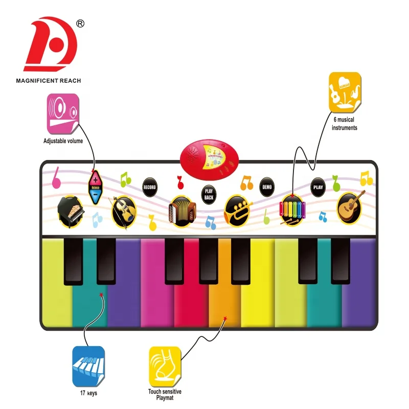 HUADA Rainbow Colors Toddlers Sensory Indoor Floor Activity Electronic Music Keyboard Toys Baby Piano Musical Dance Mat For Kids