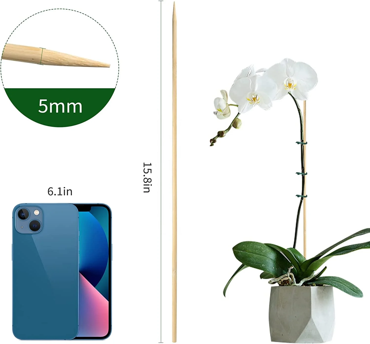 15.8 inch Floral Plant Bamboo Sticks Support Indoor Gardening Plant Supports