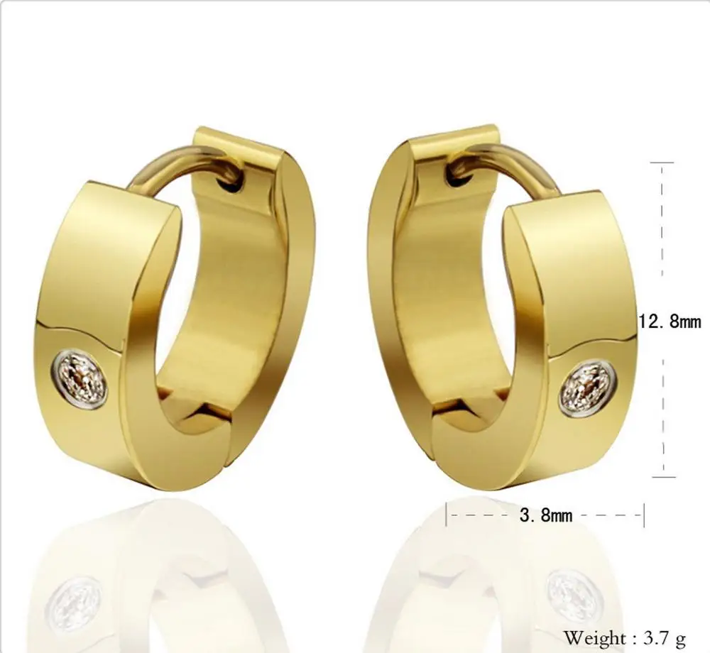Wholesale elegant luxury new arrival Dubai stainless steel zircon cz cubic thick hoop earrings 18k gold earrings