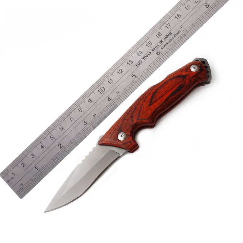 Hot Selling Folding Knife with Wood Handle Stainless Steel Camping Knife for Outdoor Adventures
