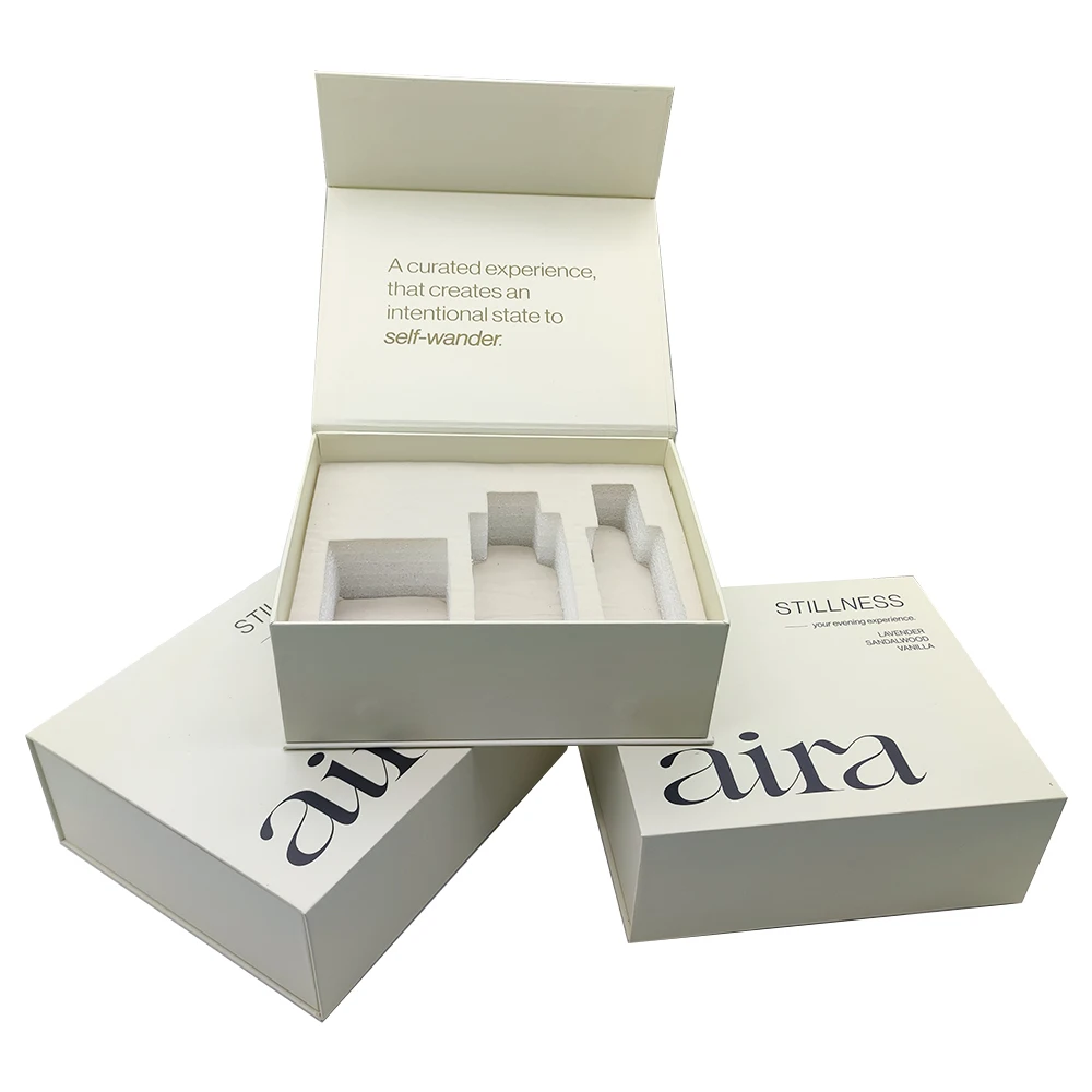 Custom Logo Make Up Beige Rigid Perfume Cardboard Wholesale Paper Luxury Cosmetic Magnetic Packaging Gift Box with Foam Insert