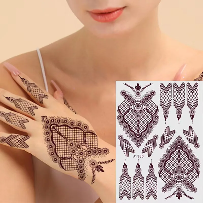 Free Sample Henna Mehendi Tattoo Instant Tattoos Bridal Temporary Henna Tattoos Henna Hand Sticker Mandala Lace Wedding Sticker