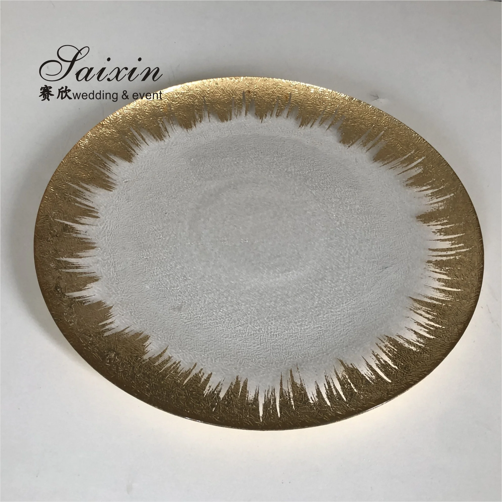 Factory new design black rim glass clear charger plates for wedding event table