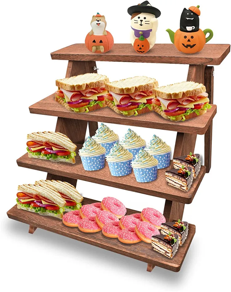 bamboo and wood 4 tiers cake stand set for dessert table for party