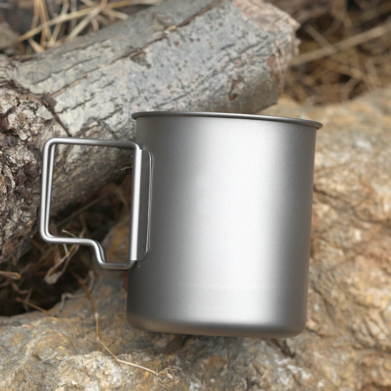 Portable 200ml/350ml/450ml/550ml/650ml/750ml Titanium Cup Outdoor Camping Picnic Water Mug With Foldable Handle