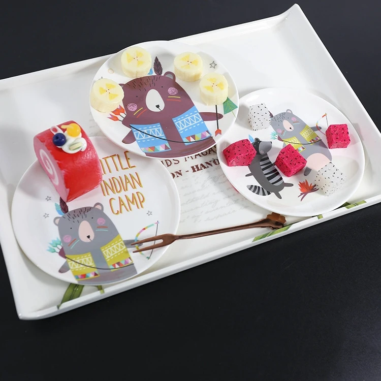 Factory Direct Sale Creative Melamine Cake Dim Sum Cartoon Pattern Round Melamine Dinner Plate