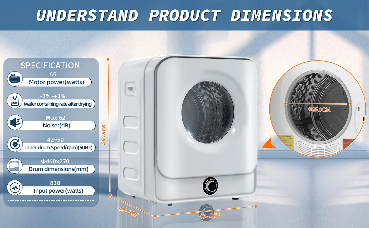 Clothes Dryer 5 Drying Modes Drum Overheat Protection Dust Removal Deodorization and Lint Removal#US TO US