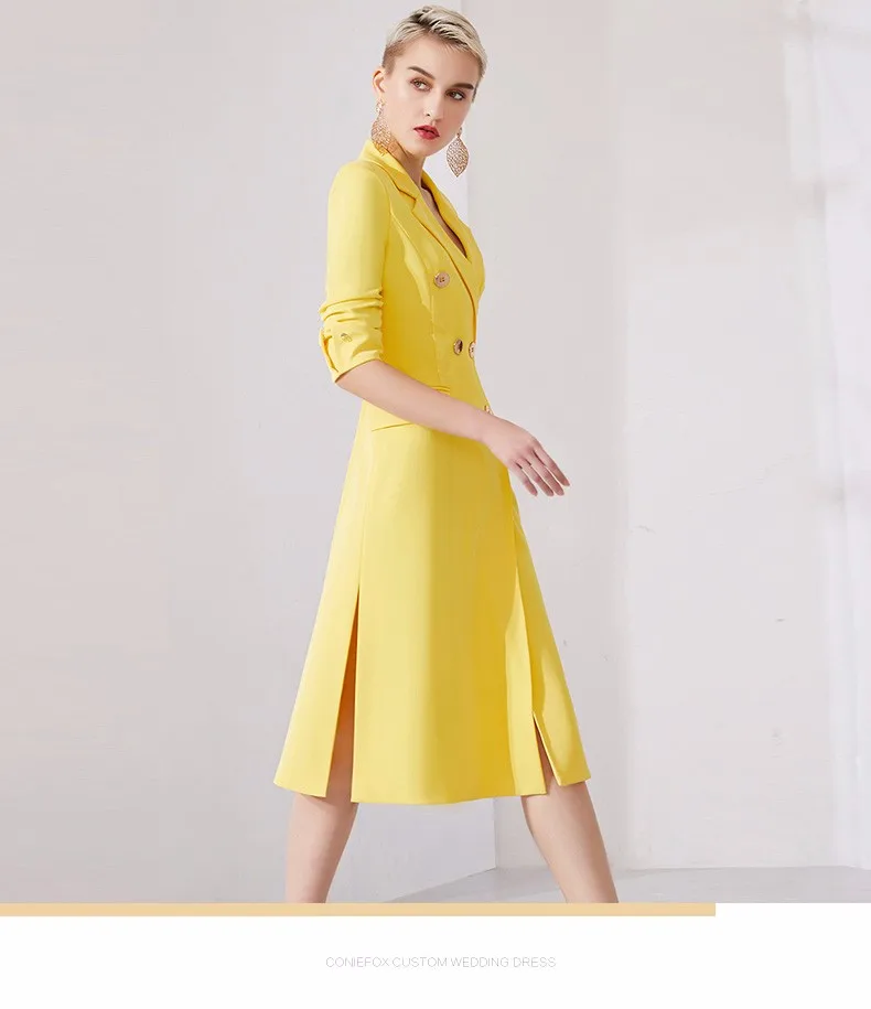 Custom factory wholesale Advanced Fashion yellow Deep Collar Waist Long Party Women Dress