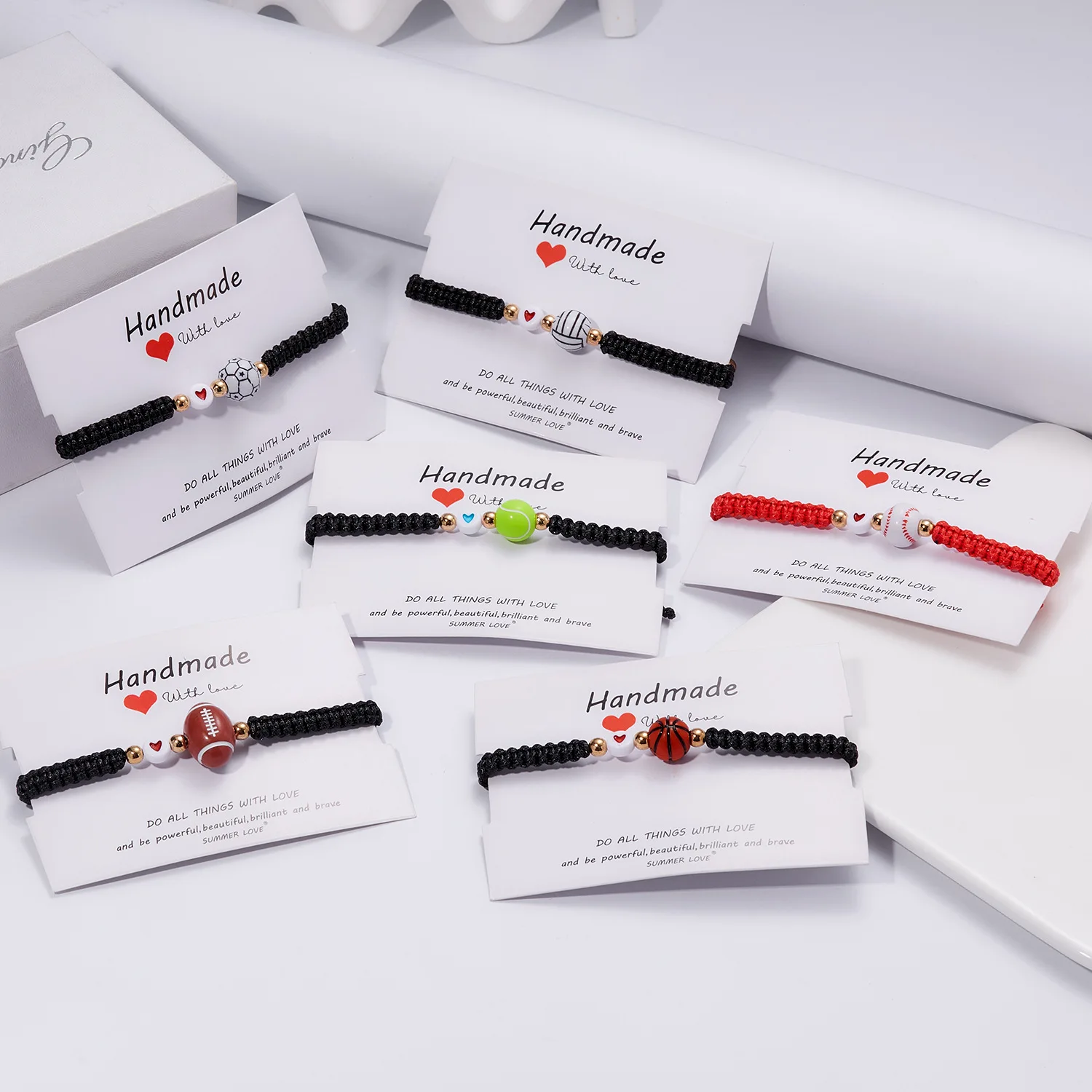 fashion ball football rugby tennis heart bead bracelet sports daily wear with adjustable woven men jewelry charm bracelet