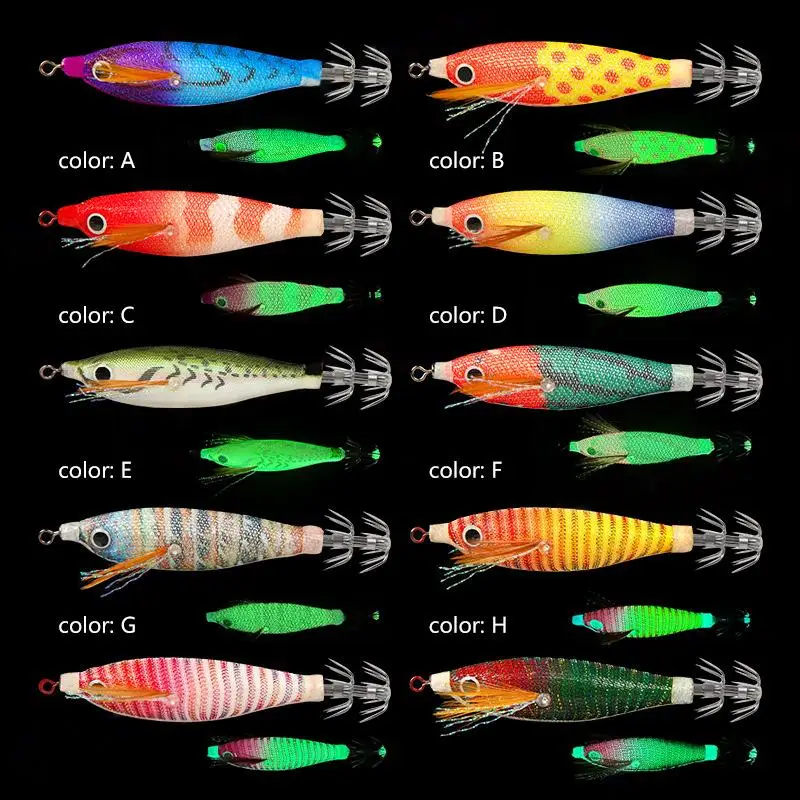 Oem 5.5g/80mm Luminous Fishing Lure Wood Shrimp Bait Squid Hook Octopus Cuttlefish Baits Umbrella Hook For Sea Fishing