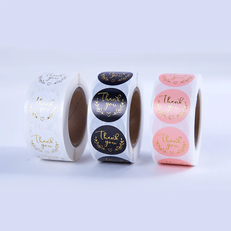 Small Business Custom Coated Thank You Sticker 500 pcs Set Flower Packaging Label for Wrapping Style-Roll