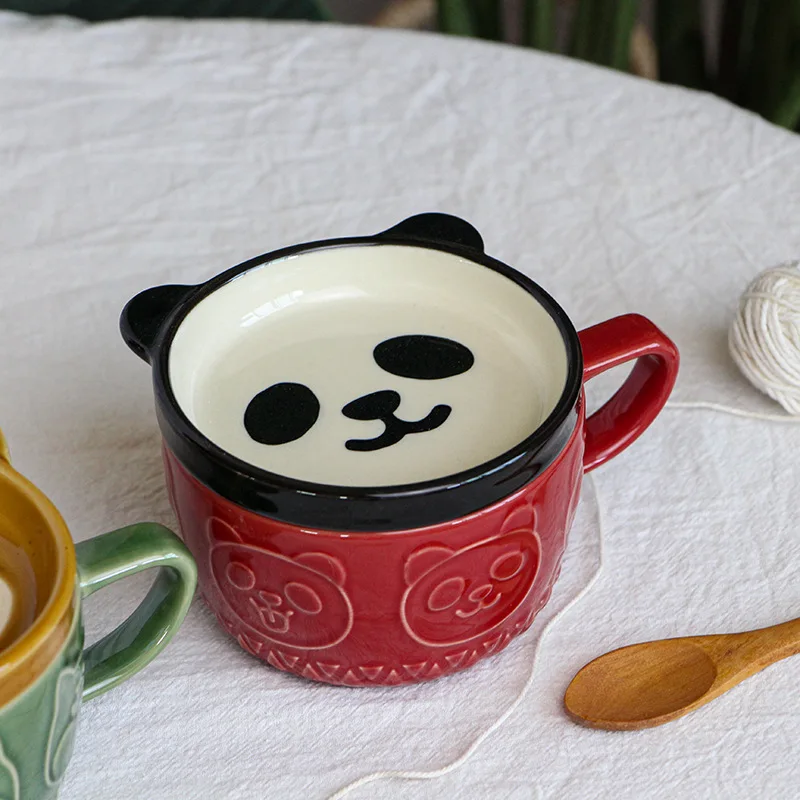 Lelyi Japanese style with lid Shiba Inu panda boys and girls simple couple student cup ceramic mugs