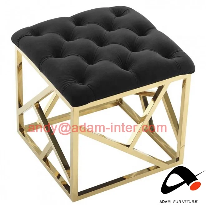 Hot Selling Modern Black Velvet Tufted and Gold Geometric Base Bench