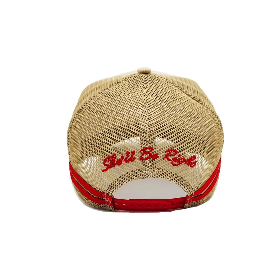 custom logo high profile  beige color  trucker hat 5 panel mesh trucker hats  high quality   cotton and mesh  trucker hats