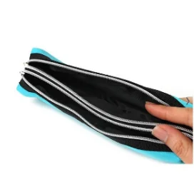 2 Double Zipper Color Pencil Case nylon blue pencil bag no lining school pencil case