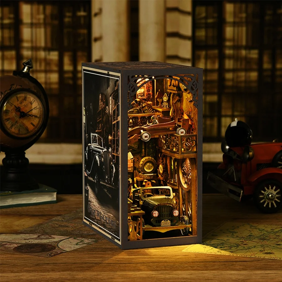 Book Nook Kit 3d Wooden Puzzle Bookend Diy House Booknook Shelf Insert Car Players Series Booknook