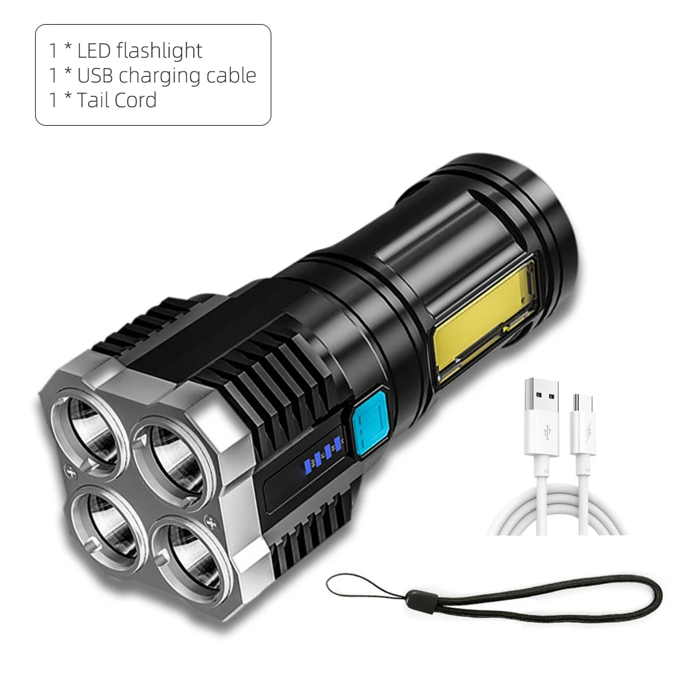 4-core Led Multi-functional Bright Flashlight COB Side Light Outdoor Portable Home USB Rechargeable Flashlight