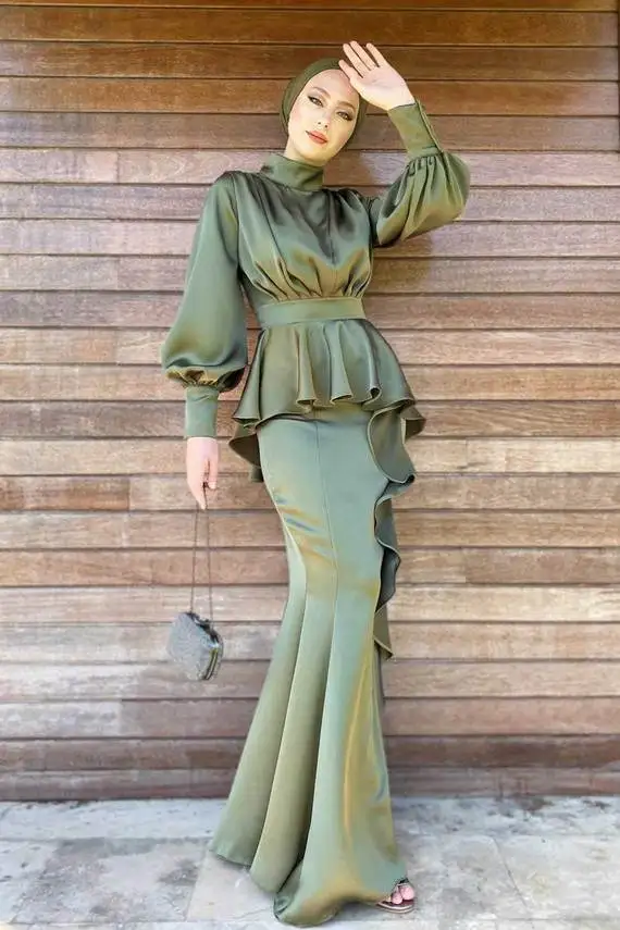 MOTIVE FORCE Boutique Clothing Women Muslim Dress Long Sleeve  Elegant Long Skirt Waist Muslim Women Formal Dress