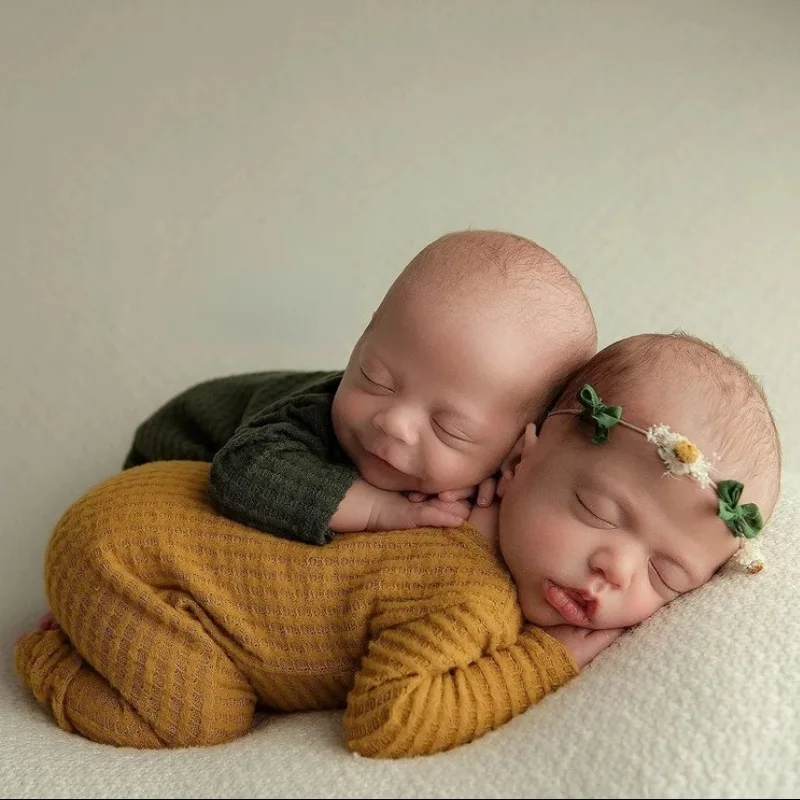 Hot Infant Baby Photo Shoot Waffle Cotton Knit Rompers Outfits Costume Newborn Photography Props Jumpduit Clothing