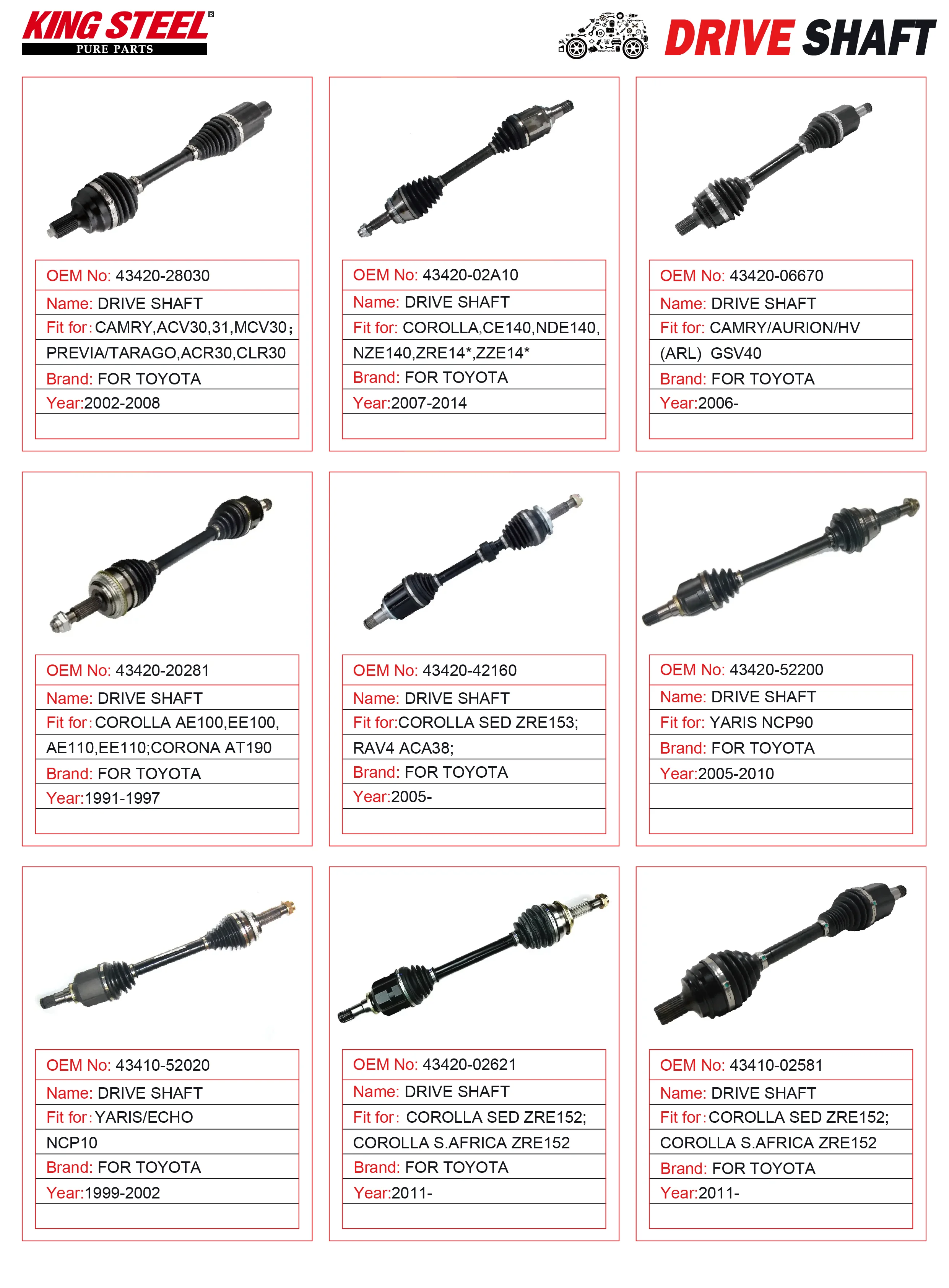 Cheap Price Auto Transmission System Front Axle Drive Shaft Assembly for TOYOTA RAV4 ACA37 2.0 ATM 43420-0R060