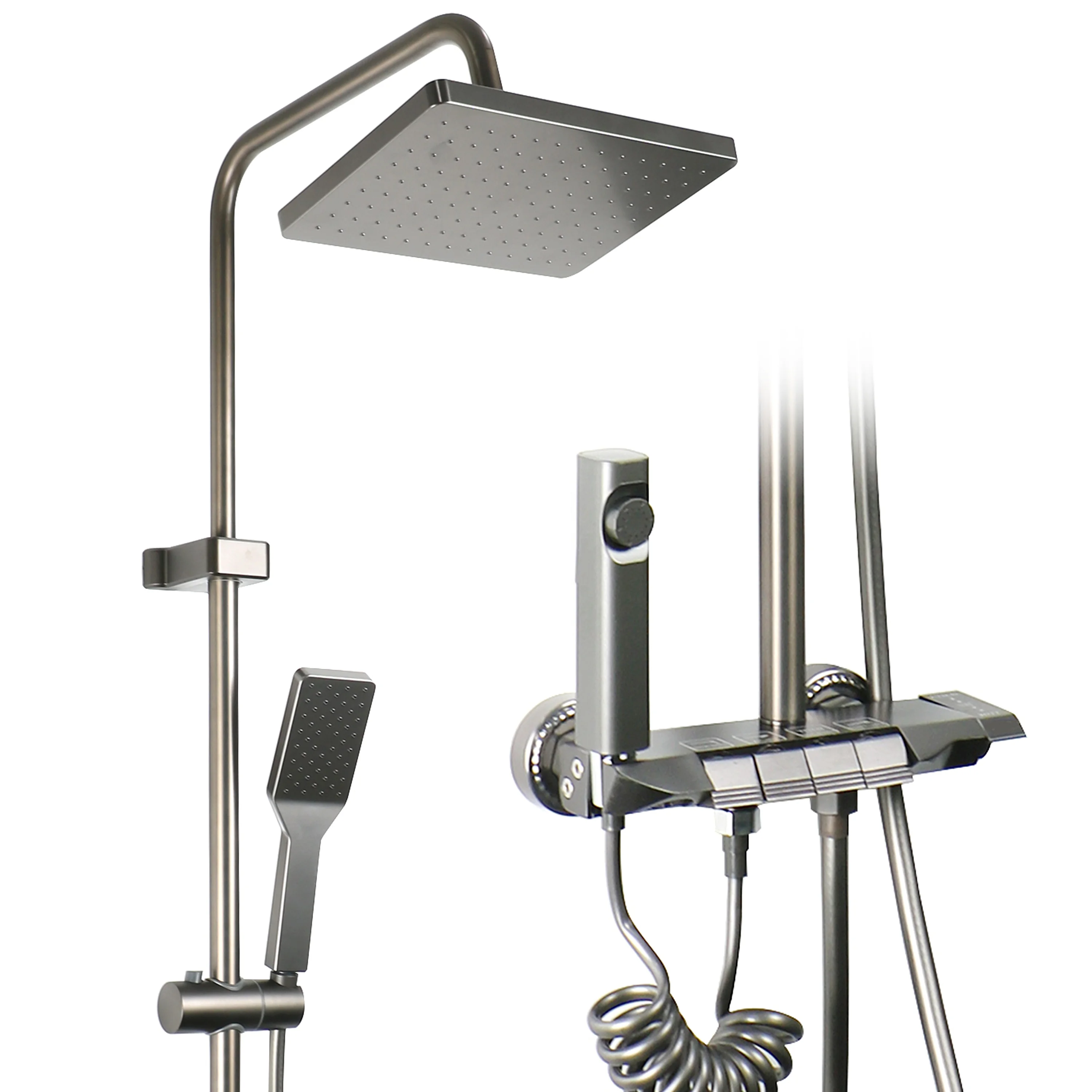 Factory Gun Grey Piano Button Shower Set Waterfall Device Piano Faucet Big Platform Thermostat Shower Set Piano Shower Set