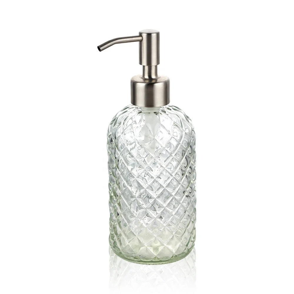 Factory made 400ml Shampoo Sanitizer Dispenser Empty Bottles Liquid Soap Dispenser Glass Bottles with Metal pump for Bathroom