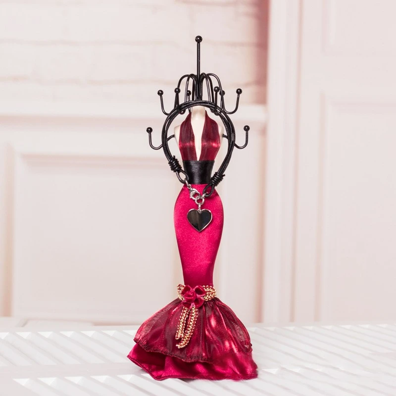 Red party dressed queen mannequin jewelry display stand necklace and earring holder